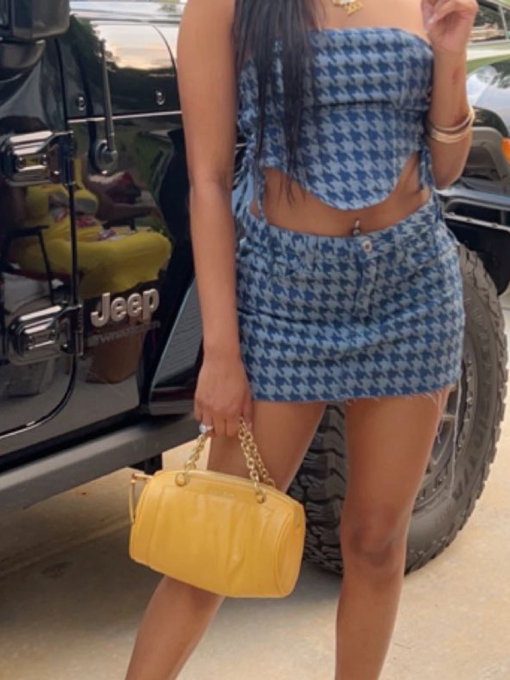 Pretty Little Thing Houndstooth Denim Mini Skirt set - Blue - Picture 3 of 3